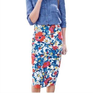 Boden Floral Richmond Pencil Skirt Poppy Knee Length Stretchy Sz 8
